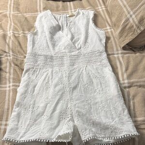 Women's White Eyelet Romper with Crochet Waist